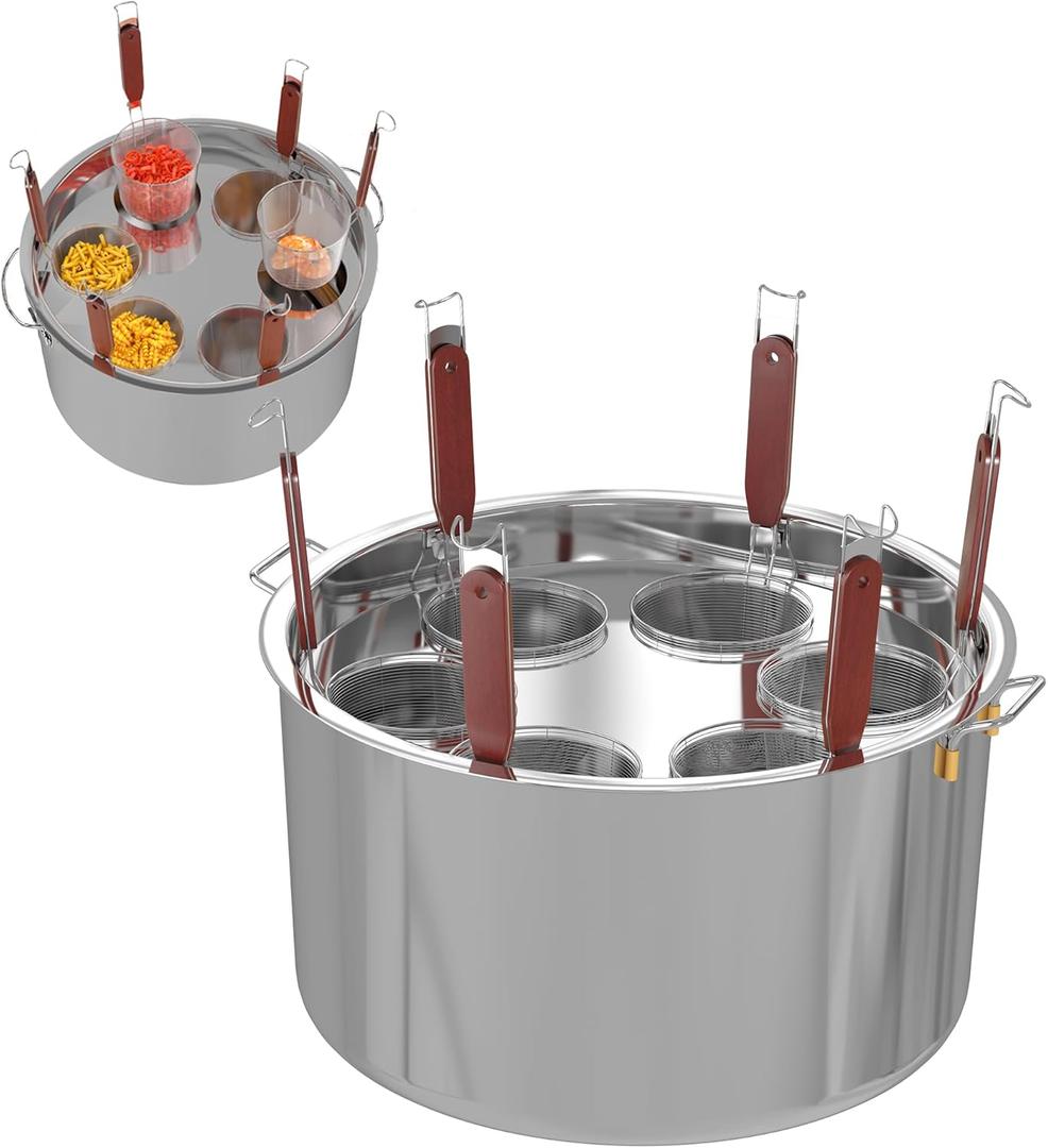 Large Pasta Cooker with Strainer,53.22 Qt. Commercial Pasta Pot,Stainless Steel Pasta Cooker Insert Set with Strainer Basket,Multipots Cooking Tool for Commercial Restaurant,6 Holes (52.8 Quarts)