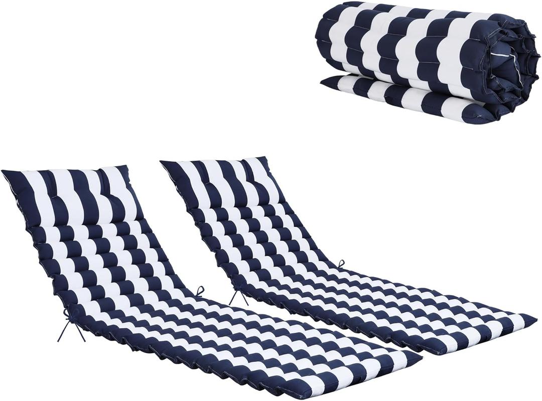 Only Choice 2 Pieces Set Patio 72.83 23.62 Indoor/Outdoor Chaise Lounge Chair Cushion Replacement Furniture Seat Cushion (White Blue Striped)