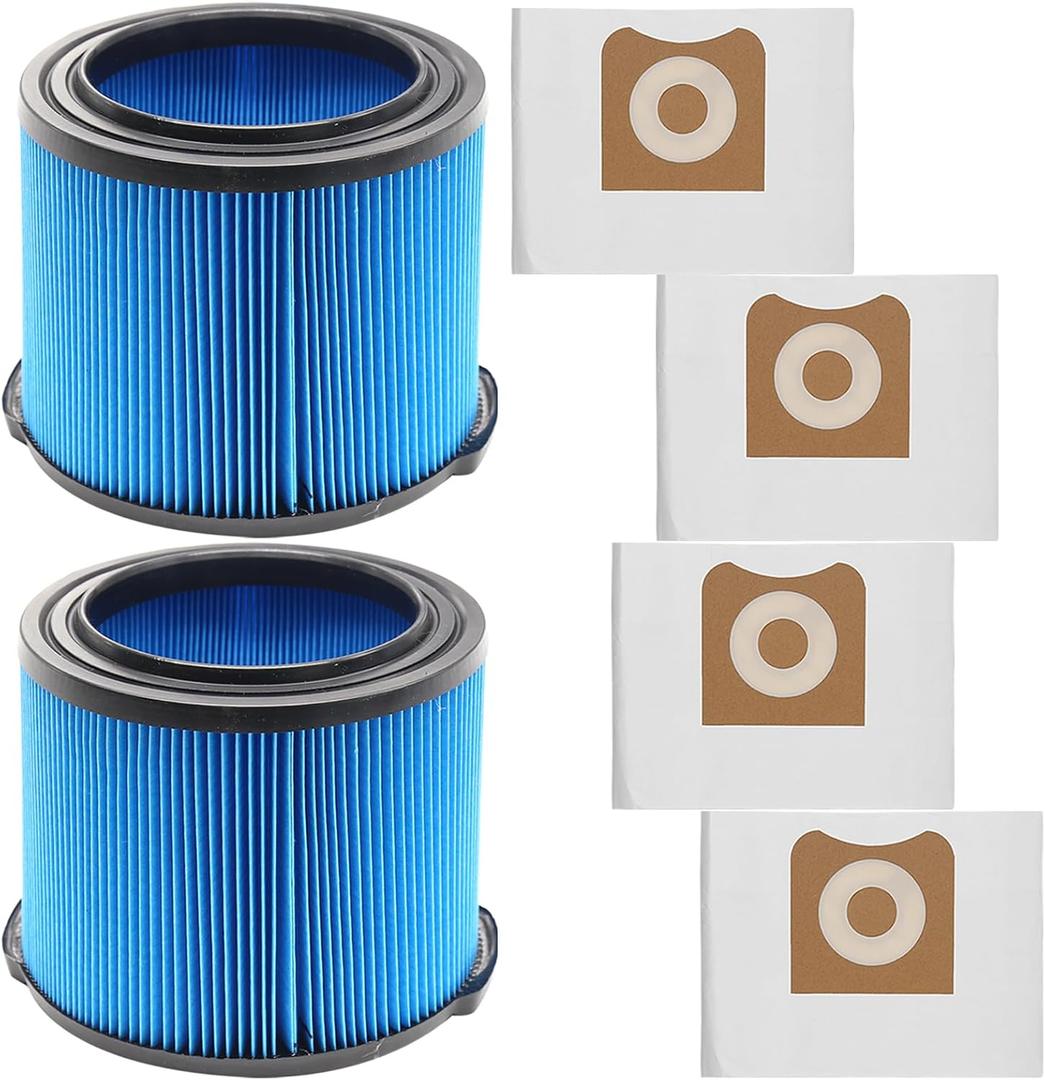2 Pack VF3500 Replacement Filter for Ridgid 3-4.5 Gallon Wet Dry Vacuums + 4 Pack VF3501 Filter Bags Compatible with Ridgid 3-4.5 Gallon Wet Dry Vacuums (6 Pack)