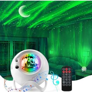 Aurora Northern Lights Projector: 60+ Light Effects White Noise Stars Sky Moon Lights for Bedroom Bluetooth Remote Timer Multi Colors, Mood Lighting Room & Classroom Decor