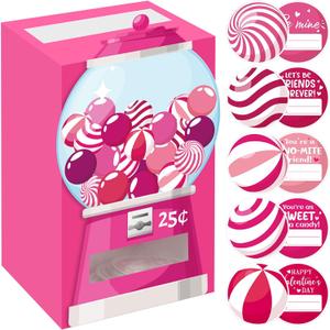 2 x Valentines Day Mailbox with 40 Greeting Cards DIY Valentines Gumball Machine Box Crafts Candy Cards for Gifts Exchange Party Favors