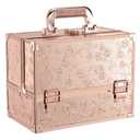 FRENESSA Makeup Case 11.8 Inch Makeup Organizer Case Large Cosmetic Box with Mirror Portable 3 Trays Travel Storage Box for Make Up Nail Tech Kits Cosmetology Case 3D Rose Gold Floral