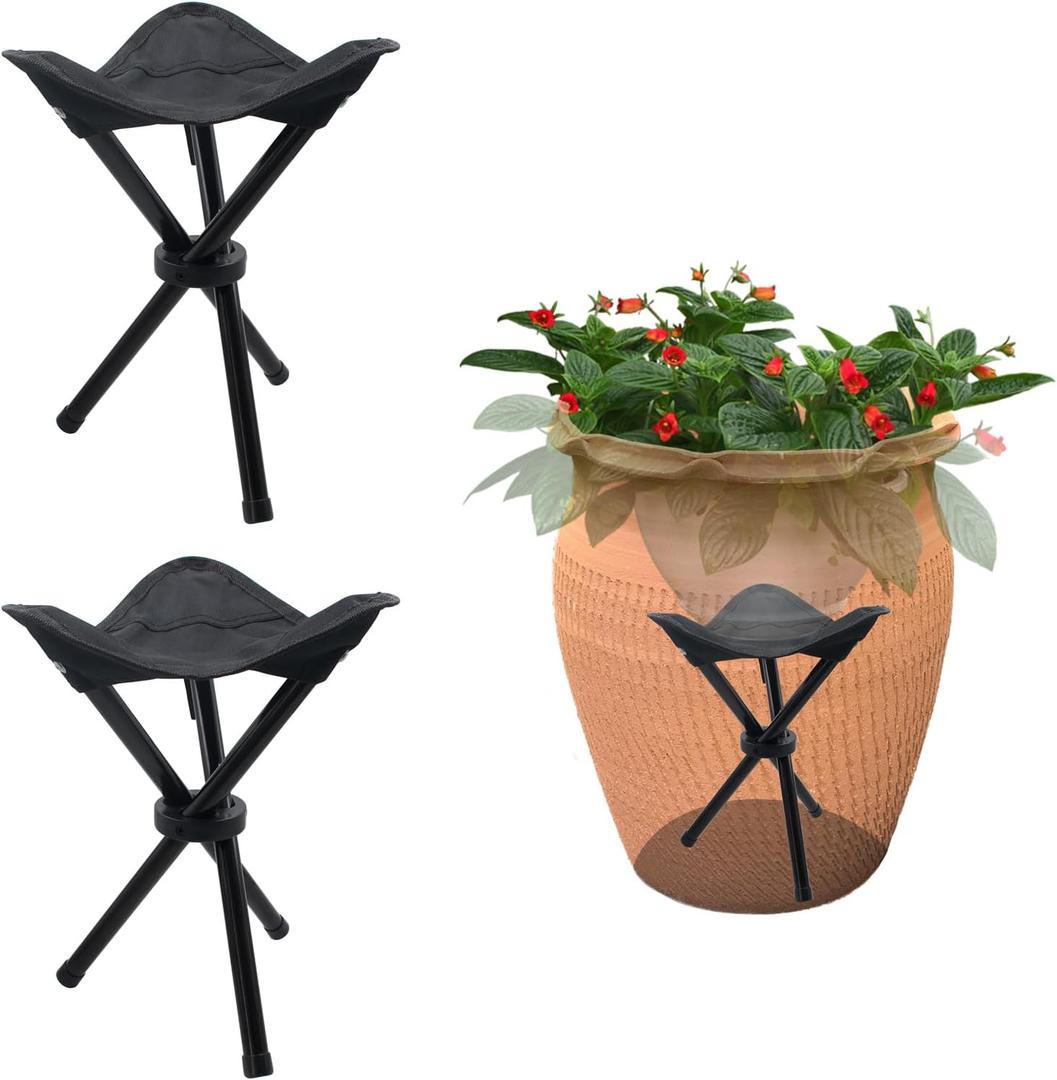2 PCS Plant Risers for Inside Pots, Folding Tripod Planter Lift Inserts, Black Planter Fillers for Large Pots, Camping Chairs, 9" x 9" x 11"