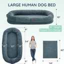 Human Dog Bed for Adult - Luxury Faux Fur Giant Size Dog Bed with Portable Handle, Egg Orthopedic Foam Bed with Blanket, 72"x40"x10", Grayish Blue