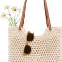 Peicees Crochet Beach Bag Purse, Boho Woven Tote with Leak-Proof Lining For Summer Vacation Travel Casual Shoulder Bag Soft