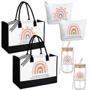 Hushee 4 Pcs Christmas Teacher Appreciation Gift for Women Include 2 Set Teacher Tote Bag Tumbler and Makeup Bag(Stylish)