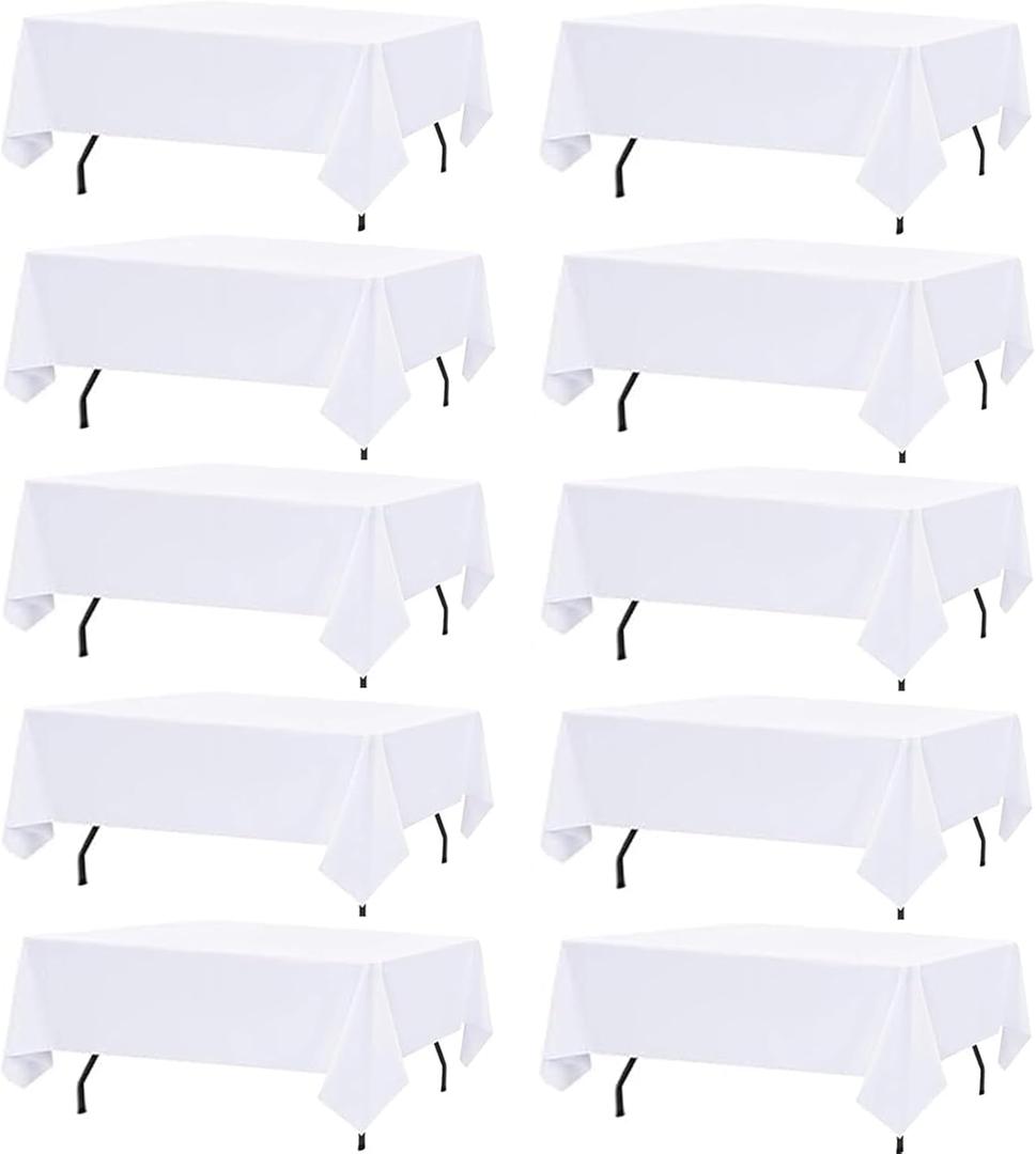 10 Pack White Table Cloth Rectangle Table Cloths for 8 Foot Rectangle Tables 60 X 126 Inch Washable Polyester Table Covers, Reusable & Wrinkle Resistant for Weddings, Parties, Events, and Everyday Use