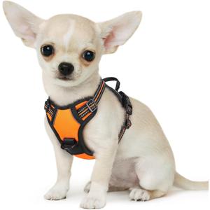 Eagloo Small Dog Harness No Pull, Service Vest with Reflective Strips and Control Handle, Adjustable and Comfortable for Easy Walking, No Choke Pet Harness with 2 Metal Rings, Orange, XS