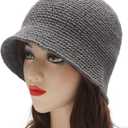 ZLYC Women Crochet Bucket Hat Handmade Cotton Knit Cloche Bowler Hat (Gray)