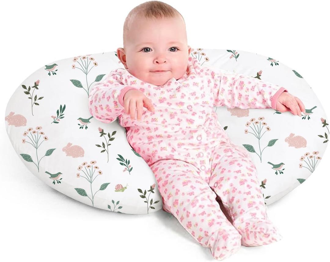 Little Grape Land Nursing Pillow for Infants, Breastfeeding Pillows, Baby Support Pillow for Nursing, Bottle Feeding, Tummy Time with Machine Washable Cover & Breathable Filling, Little Bunny