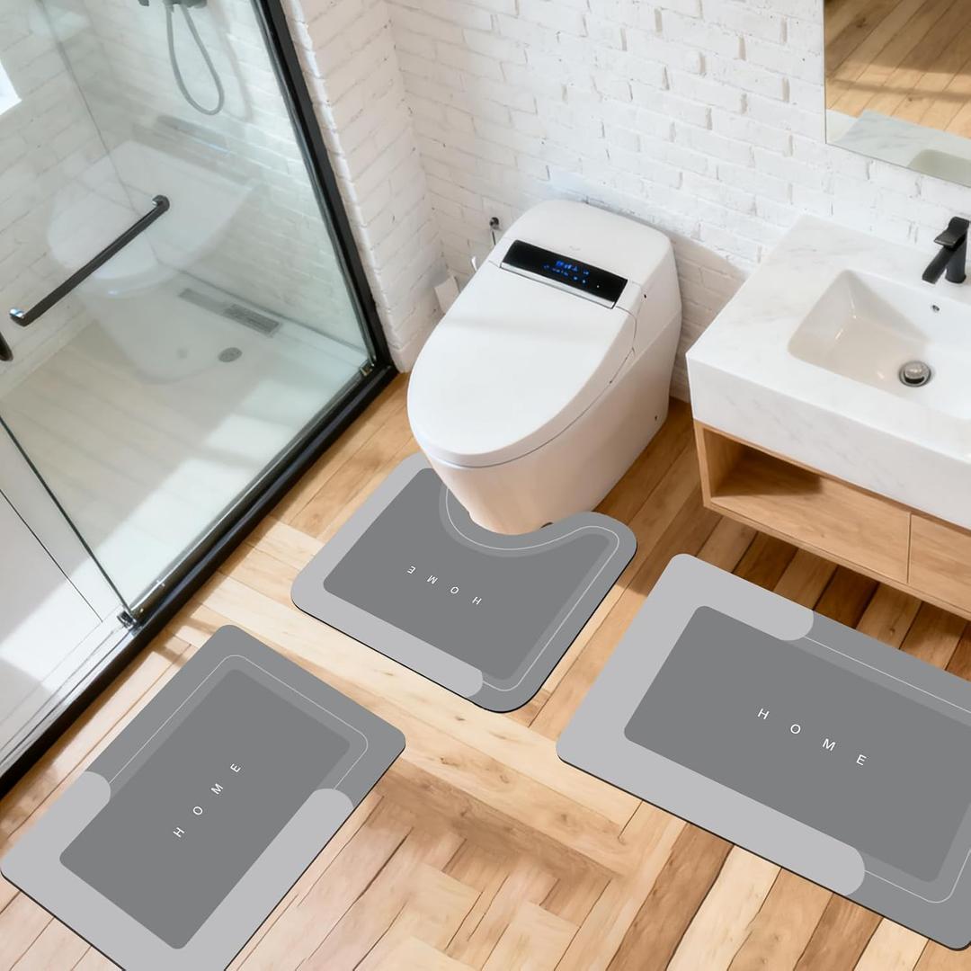 3PCS Thin Bathroom Rugs Set Absorbent Bath Mats Rubber Non Slip Quick Dry Under Sink Mat for Bathroom 16x24 20x24 20x32 inches