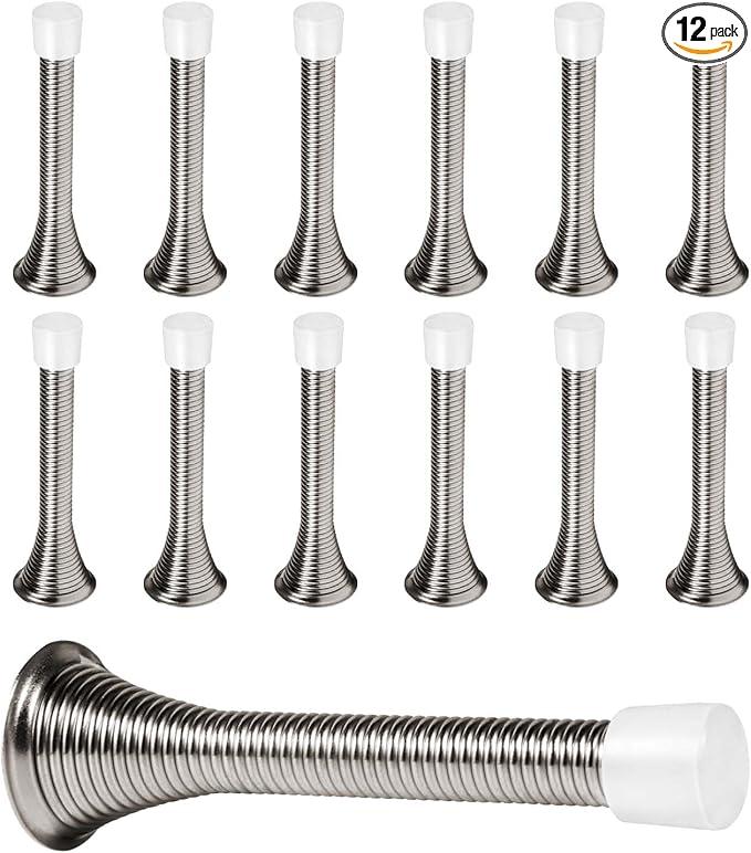 KISEER 19 Pack Spring Door Stops 3 1/4 Inch Flexible Heavy Duty Spring Door Stopper with RustProof Screw Rubber Bumper Tips (Satin Nickel)