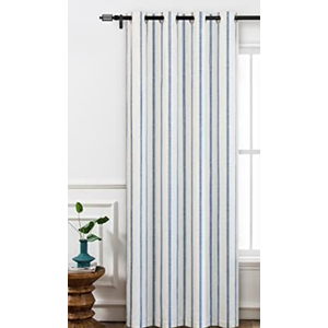DriftAway Farmhouse Linen Blend Blackout Curtains 84 Inches Long for Bedroom Vertical Striped Printed Linen Curtains Thermal Insulated Lined Treatments for Living Room 1 Panels W52 x L84 Navy