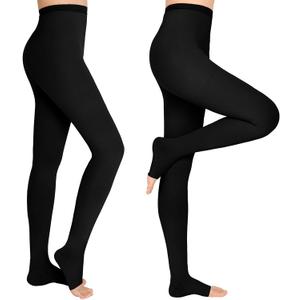 2 Pairs 15-20 mmHg Compression Pantyhose for Women, Closed Toe Compression Stockings, Waist High Opaque Compression Tights for Varicose Veins, Swelling, Teacher, Doctor (Medium, Black-Open Toe)