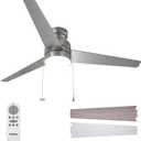 Passky Ceiling Fans with Lights, 52 inch Low Profile Ceiling Fan with Pull Chain and Remote Control, Flush Mount, Reversible, 5CCT, Dimmable, Noiseless, Nickel Pull Cord Ceiling Fan for Bedroom