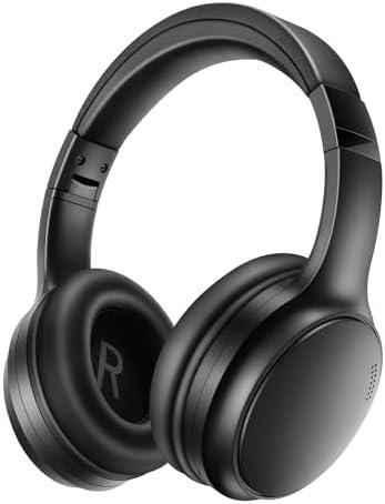 Bingozones A10 Noise Cancelling Headphones Wireless, Black Bluetooth Headset with Mic, Bluetooth 5.3, HiFi Stereo Sound, Deep Bass, 20+H Playtime, Lightweight On Ear Wired Headphones for Tablet/PC