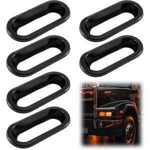 6 Pcs 6 Inch Oval/Oblong Taillights Grommet Rubber Black Flush Mount Open Back Grommet Marker for Vehicle Lights Stop Turn Tail Light Covers Rings Easy Installation Durable Rubber