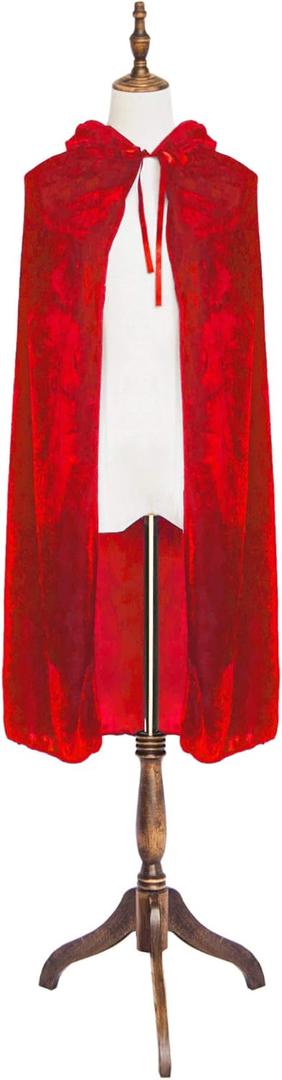 Mayplous Halloween Costume Cape Cosplay Cape Velvet Cloak Fancy Dress Role Play Dress Up (59", Red)