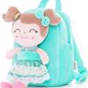 Gloveleya Kids Backpacks Girls Backpack Plush Bags with Soft Baby Doll Green 9"