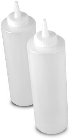 SET OF 2 -- 24 Oz. (Ounce) Large Clear Squeeze Bottle, Condiment Squeeze Bottle, Open-Tip, Screw-On Spout, Polyethylene Durable Plastic, Diner Style