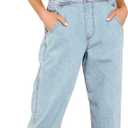 luvamia Women's Casual Stretch Adjustable Denim Bib Overalls Jeans Pants Jumpsuits (Medium, A2 Azure Glow)