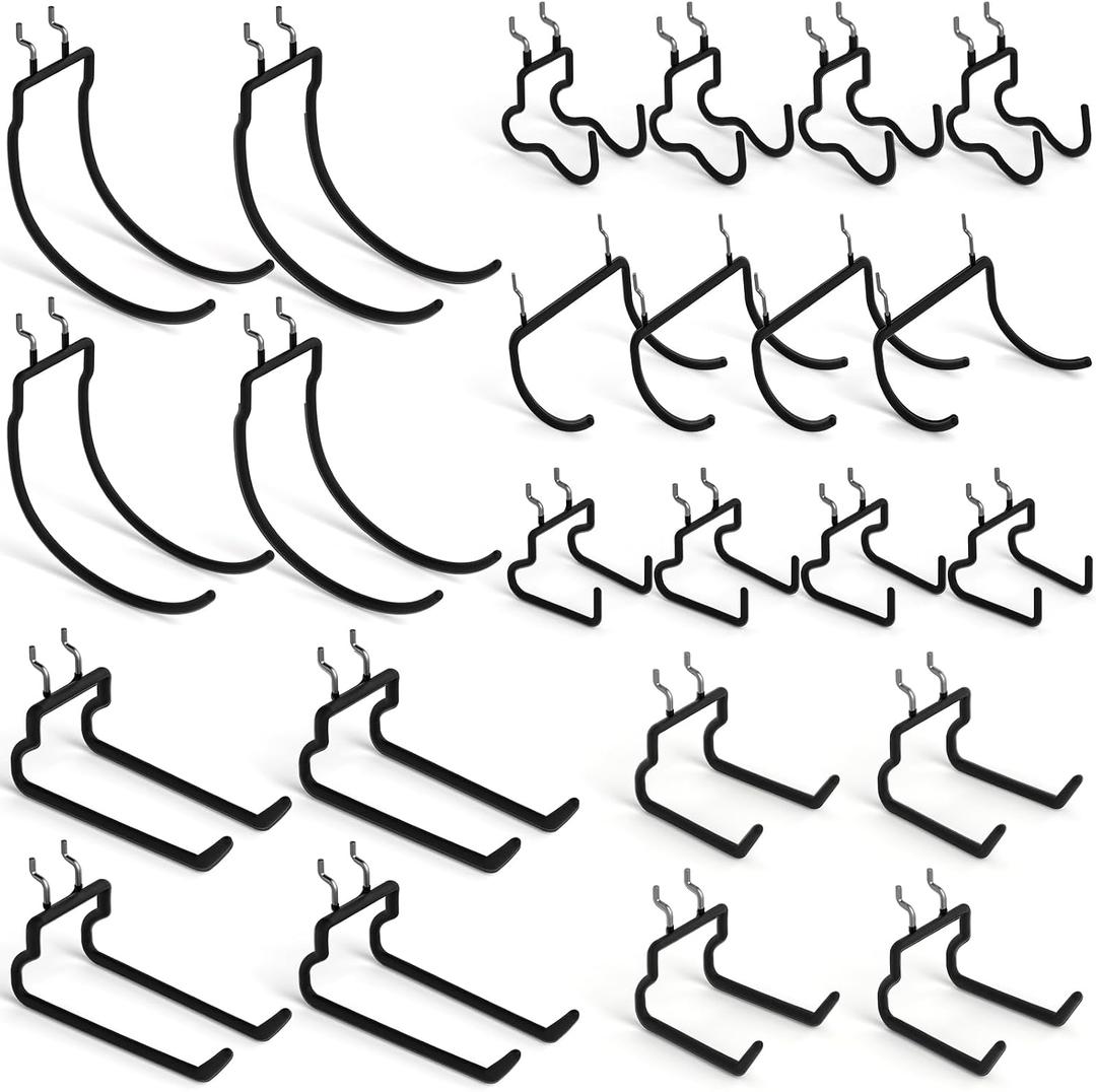 INCLY 24 Pack Heavy Duty Pegboard Hooks, 1/4" Pegboard Drill Holder Tool Utility Hooks, Peg Board Tool Hangers Accessories for Hanging Power Tools, Drill, Hammer, Workbench, Garage