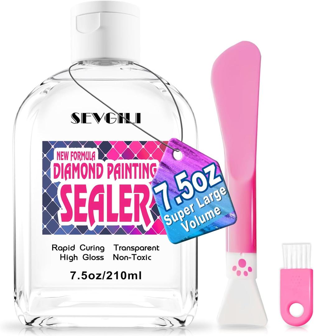sevgili Diamond Painting Sealer Kits 210ML with Brushes, Diamond Art Sealer Puzzle Glue Diamond Painting Accessories and Tools for Adults (7.5OZ)