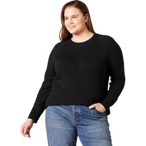 Amazon Essentials Women's Regular-Fit Soft Touch Long-Sleeve Crewneck Sweater, Black, Small