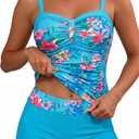 Daci Women's Underwire Tankini Swimsuit - Two Piece Tummy Control Bathing Suits with Pockets Shorts Push Up Swimwear 2026 (X-Large, Blue Floral)