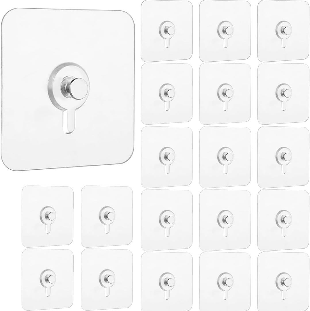 FanSiVoKe 20Pcs Adhesive Wall Mount Screw Hooks, No-Trace Sticker Screw Hanging Nails for Bathroom Kitchen (FlatHeadScrew)