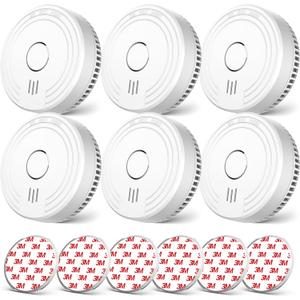 Ecoey Smoke Alarm Fire Detector, Battery Included Photoelectric Smoke Detector with Test Button and Low Battery Signal, Small Fire Alarm for Home, Bedroom FJ136GB, 6 Packs