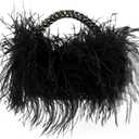 Miuco Real Natural Ostrich Feather Beaded Handbags For Women Handmade Evening Bags Clutch Purse (Black)