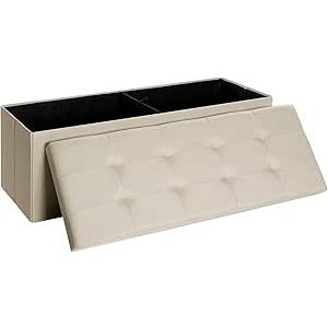SONGMICS Folding Storage Bench, 38 x 110 x 38 cm, Bed End, Footrest, Storage Chest, Loads up to 300 kg, for Living Room, Bedroom, Entrance, Cream White LSF77BE