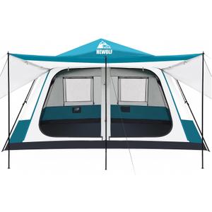 Hewolf Instant Tent for 8 Person Camping, Waterproof Easy Pop Up Tent Sets Up in 60 Seconds for Family Outdoor Hiking & Backpacking with Carry Bag(Blue)