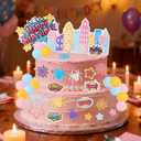 61pcs Spider Theme Cake Toppers, Multicolored Cartoon Theme Cake Decorations Include Foam Balls Stars Webs City Patterns for Boys Girls Birthday Party Favors