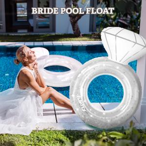 Floatey Bachelorette Party Decorations - XtraLarge Diamond Ring Pool Float | Shiny Glitter Conffetti Inside | Bachelorette Pool Floats for Bride, Ring Floatie Bachelorette Party Accessories, Silver