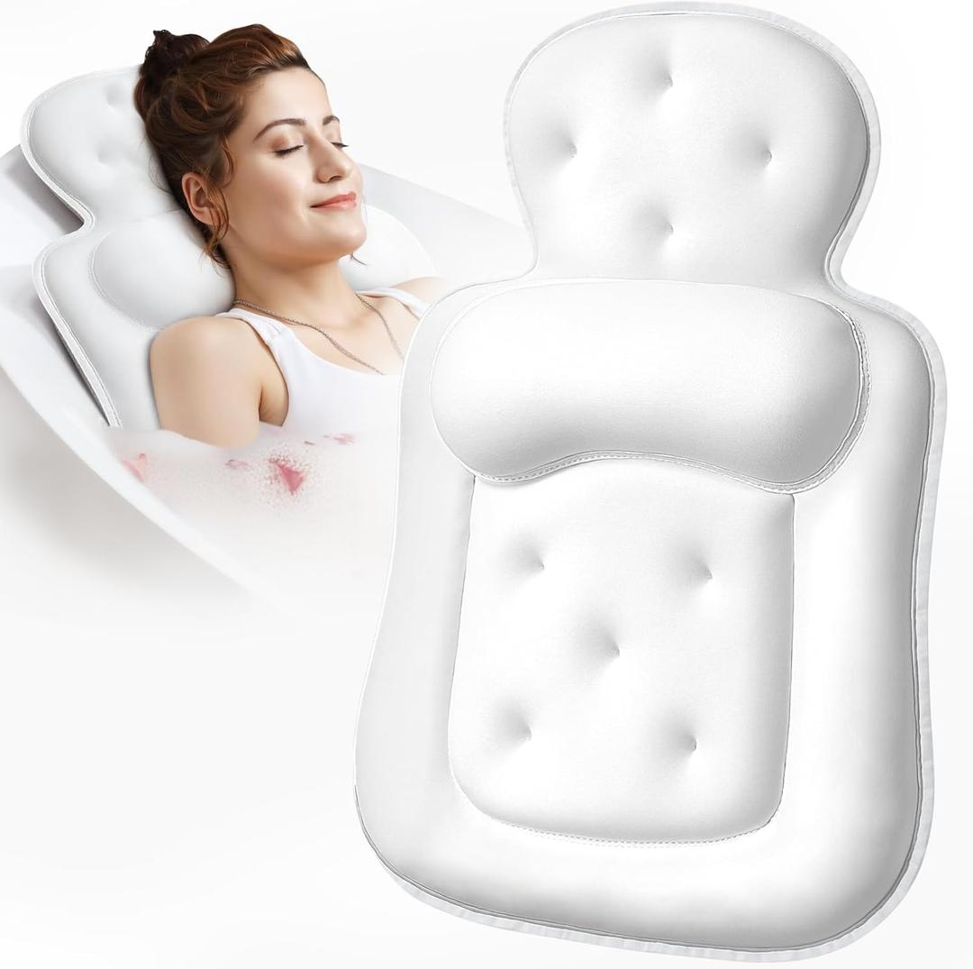Bath Pillows for Tub, Skin Friendly Bathtub Cushion for Head and Neck with Soft 5D Mesh Fabric and 54 Non-Slip Suction Cups, Relaxing Tub Shower Accessories Spa Gifts