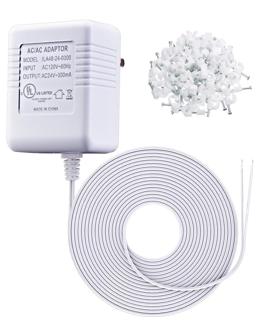 24 Volt Transformer, C Wire Adapter Thermostat, Compatible with Conventional Thermostats and Doorbells Power Supply (23ft Cable)