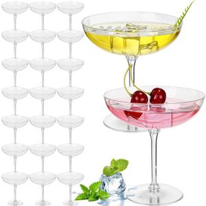 LemonRoad 24 Pcs Detachable Martini Glasses 9oz Plastic Coupe Cocktail Dessert Glassware Set for Champagne Wine Wedding Holiday Party Supplies (Clear)