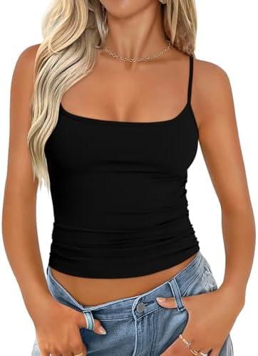 Elesomo Womens Tank Tops Sleeveless Square Neck Double Lined Shirts Casual Tight Fit Tanks XXL