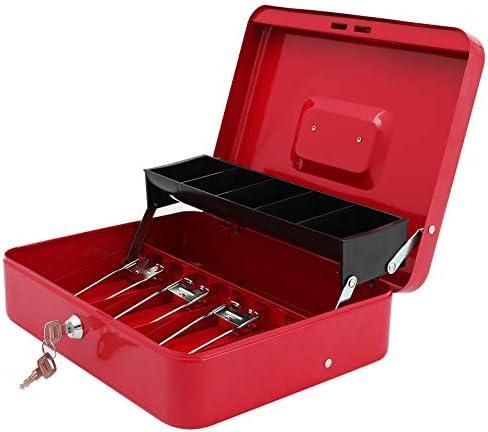 xydled Cash Box with Money Tray and Key Lock,Money lock box with Cash Tray,Safe Lock Box Tiered,4 Bill / 5 Coin Slots,11.8" x 9.5" x 3.5",Red No Key