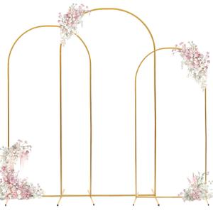 Arch Backdrop Stand - 3PCS (7.2ft, 6.6ft, 6ft) Upgraded Metal Arch Backdrop Stand - Easy to Set up Gold Wedding Arch Frames- for Weddings, Birthday Parties, Baby Showers, Family Gatherings