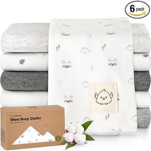 Organic Burp Cloths Baby Boy, Girl  6Pack Large 100% Cotton Burping Cloths for Babies, Spit Up Rags, Super Absorbent, Ultra Soft Newborn Rag, Gender Neutral, Machine Washable, Durable (Neutrals)