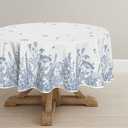 Horaldaily Spring Summer Tablecloth 7070 Inch Round, Wild Flowers Floral Blue Washable Seasonal Table Cover for Party Picnic Dinner Decor