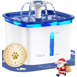 Veken Innovation Award Winner 95oz/2.8L Pet Fountain, Automatic Cat Water Fountain Dog Water Dispenser with Replacement Filters for Cats, Dogs, Multiple Pets (Blue, Plastic)