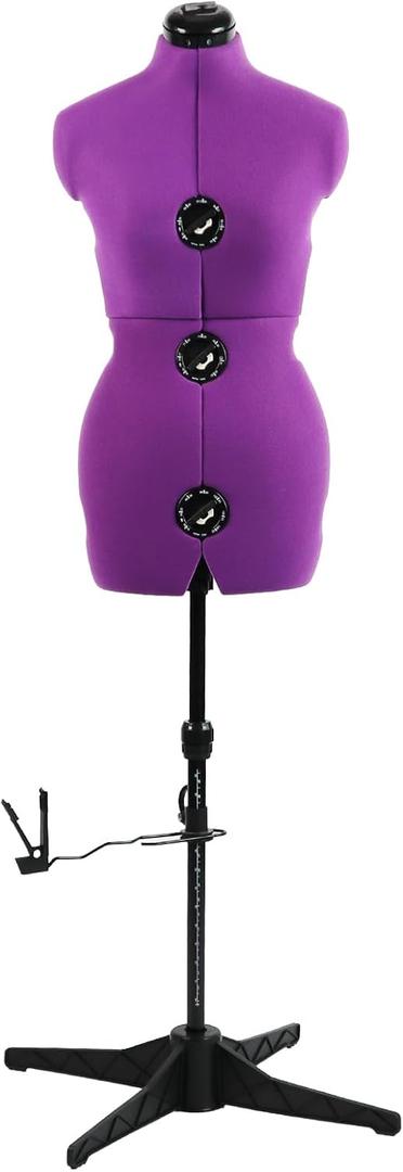 Dress Forms for Sewing, Purple Female Mannequin Adjustable Size 6-14, Pin able Model Body with 13 Dials & 360 Degree Hem Guide, Up to 75" Height Adjustable for Clothing Display