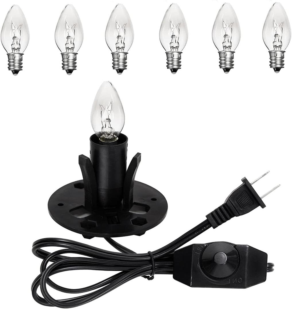 Venforze Himalayan Salt Lamp Cord Replacement with Dimmer Switch and E12 Halogen Salt Lamp Bulbs(6-Pack), 5 Feet Salt Lamps Cords with Base Assembly (Size B1)