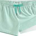 maamgic Mens Swim Trunks with Compression Liner Short Stretch Mens Bathing Suit Quick Dry Swimming Trunks Swimsuit (Large, Stripe Greenwhite)