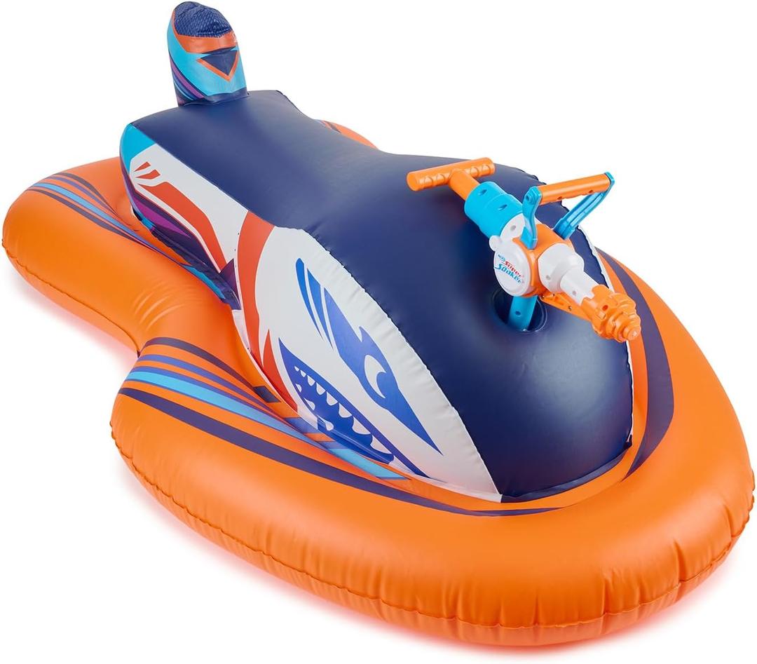 Nerf Super Soaker Stormforce Ride-On Racer  Inflatable Pool Float with Pool-Fed Mega Water Blaster