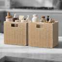 Wicker Storage Baskets for Organizing, 3 Pack Rustic Foldable Square Basket for Shelves, Handwoven Cubby Organizer Bins for Home Decor, Small Cube Storage Bin for Closet Organization (Natural 11 inch)